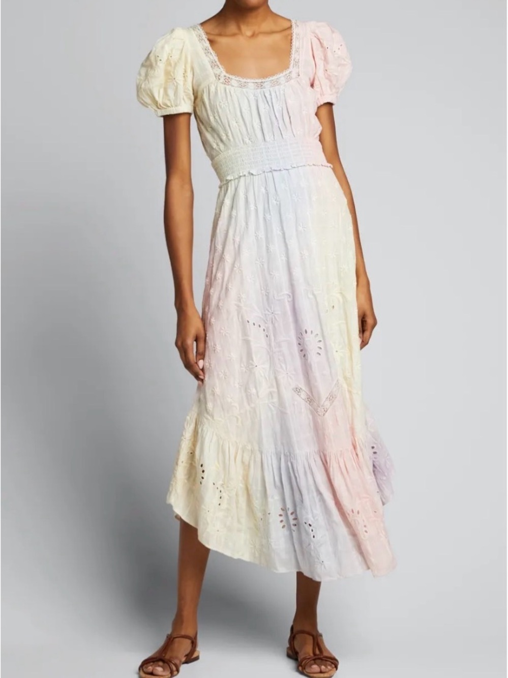 LoveShackFancy Begonia Cotton Eyelet Tie Dye Midi Dress